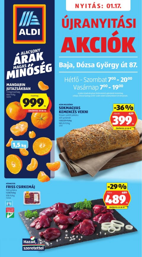 ALDI Újranyitás Baja, Dózsa György út 87. akciós újság