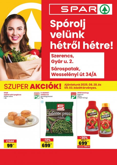 SPAR Szerencs, Sárospatak akciós újság od 27. 8. 2025 do 3. 9. 2025