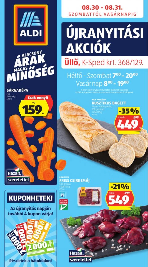 ALDI Üllő, K-Sped krt. Újranyitás akciós újság od 30. 8. 2025 do 31. 8. 2025