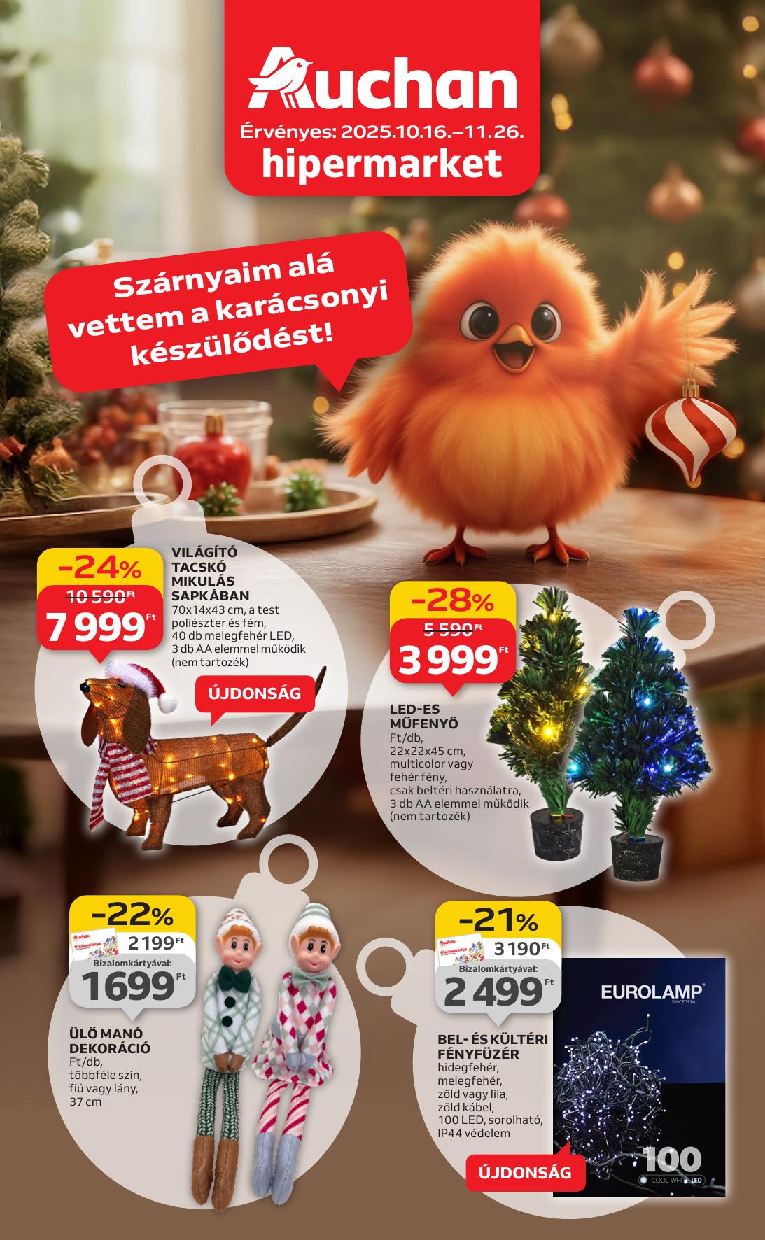 AUCHAN Hipermarket karácsonyi dekoráció akciós újság od 16. 10. 2025 do 26. 10. 2025