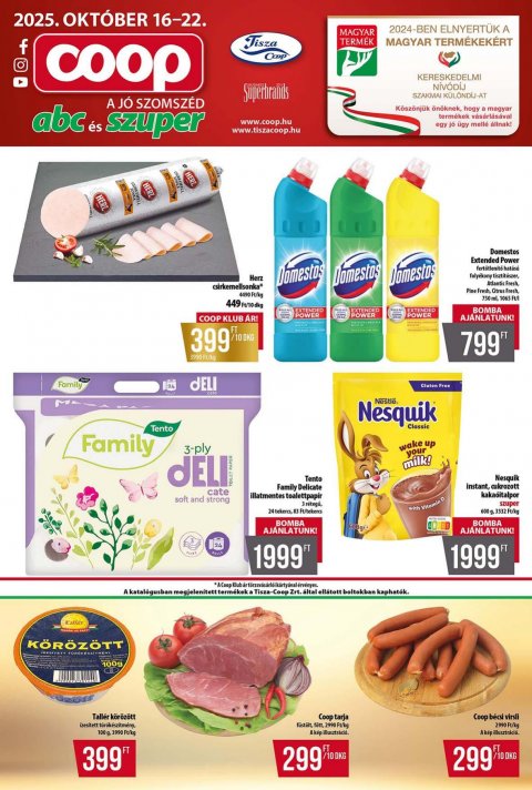 COOP Tisza akciós újság od 16. 10. 2025 do 22. 10. 2025
