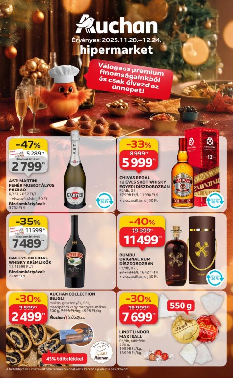 AUCHAN Hipermarket Karácsonyi élelmiszer akciós újság od 20. 11. 2025 do 24. 12. 2025
