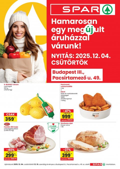SPAR Bp. Pacsirtamező u. megújulás akciós újság od 4. 12. 2025 do 10. 12. 2025