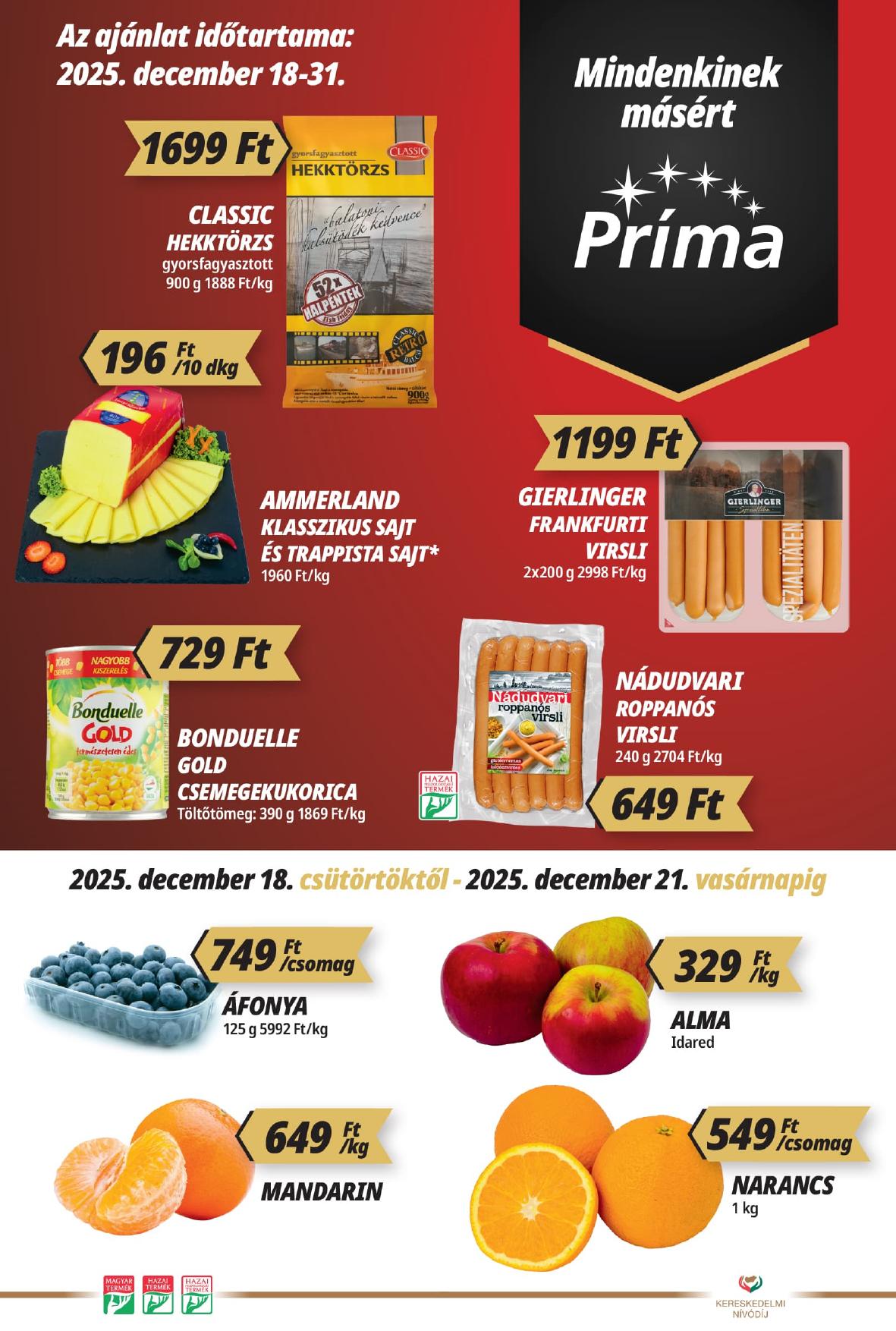 CBA Príma akciós újság od 18. 12. 2025 do 31. 12. 2025