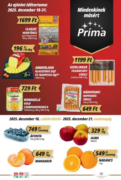 CBA Príma akciós újság od 18. 12. 2025 do 31. 12. 2025