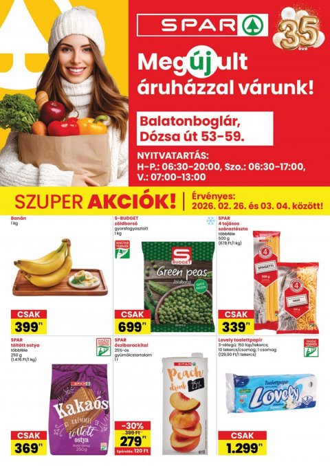 SPAR Balatonboglár megújulás akciós újság od 26. 2. 2026 do 4. 3. 2026