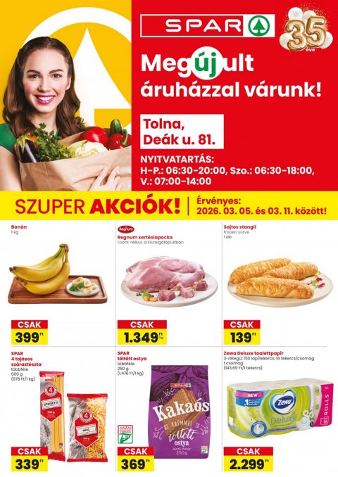 SPAR Tolna megújulás akciós újság od 5. 3. 2026 do 11. 3. 2026