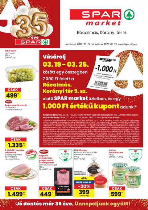 SPAR Market Rácalmás Korányi tér akciós újság od 19. 3. 2026 do 25. 3. 2026