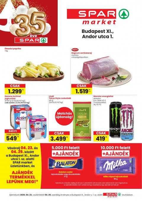 SPAR Market Bp XI. Andor utca 1. akciós újság od 23. 4. 2026 do 29. 4. 2026