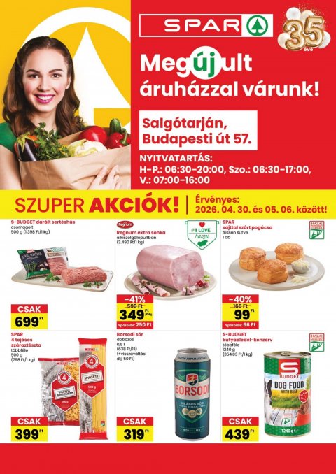 SPAR Salgótarján Budapesti út megújulás akciós újság od 30. 4. 2026 do 6. 5. 2026