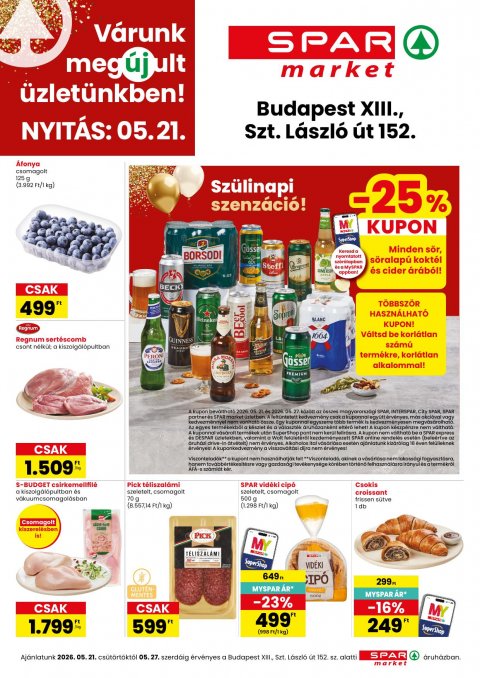 SPAR Market Bp. XIII. Szt. László út megújulás akciós újság od 21. 5. 2026 do 21. 5. 2026