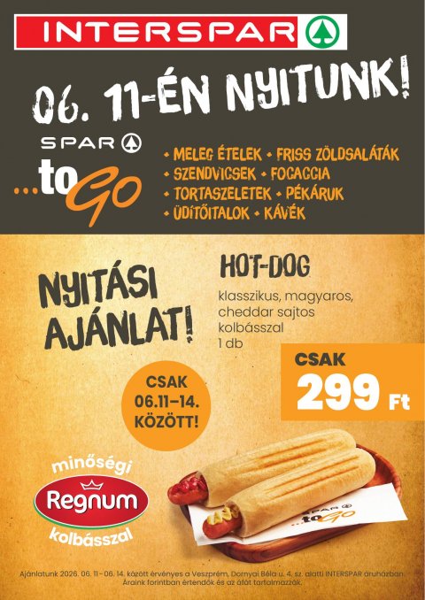 INTERSPAR Veszprém toGo nyitás akciós újság od 11. 6. 2026 do 31. 8. 2026