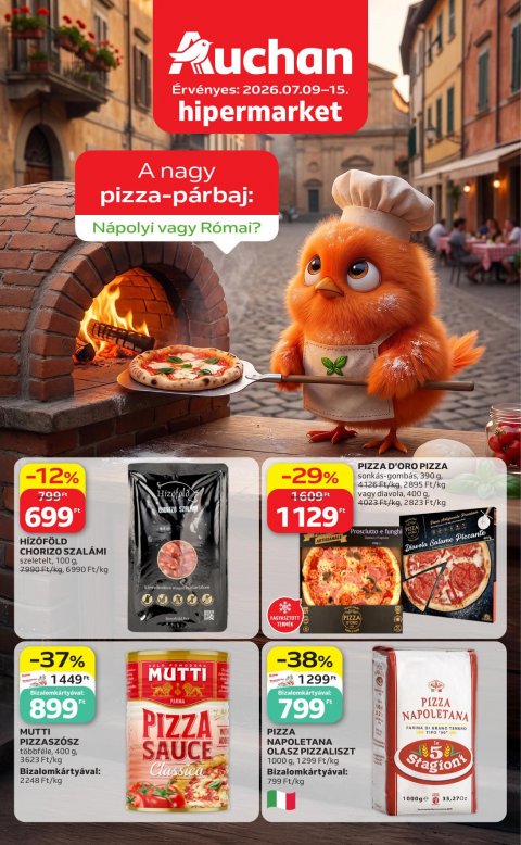 AUCHAN Hipermarket pizza párbaj akciós újság od 9. 7. 2026 do 15. 7. 2026