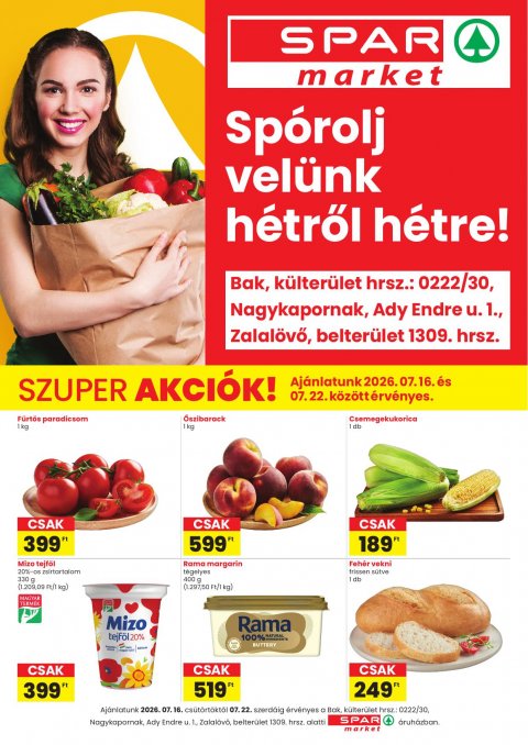 SPAR Market Bak, Nagykapornak, Zalalövő akciós újság od 16. 7. 2026 do 22. 7. 2026
