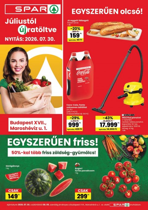 SPAR Bp., Maroshévíz u. 1. nyitás akciós újság od 30. 7. 2026 do 5. 8. 2026