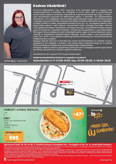 SPAR Bp. XIII. Országbíró út újranyitás akciós újság