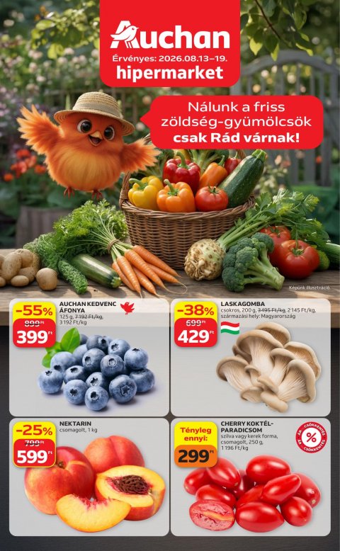 AUCHAN Hipermarket Zöldség Gyümölcs akciós újság od 13. 8. 2026 do 19. 8. 2026