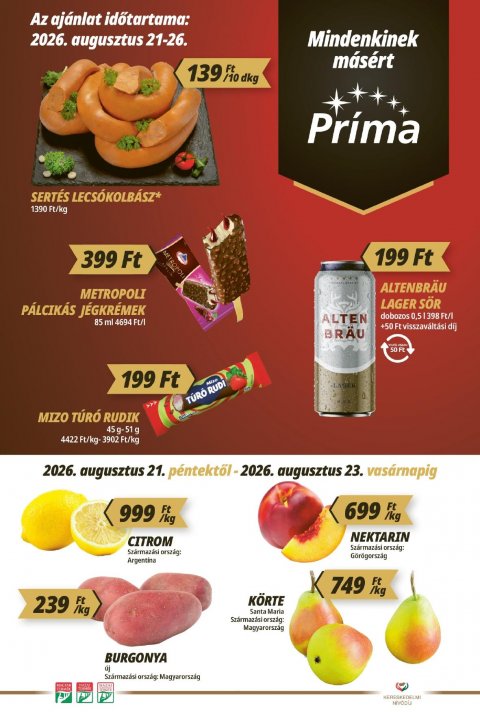CBA Príma akciós újság od 21. 8. 2026 do 26. 8. 2026
