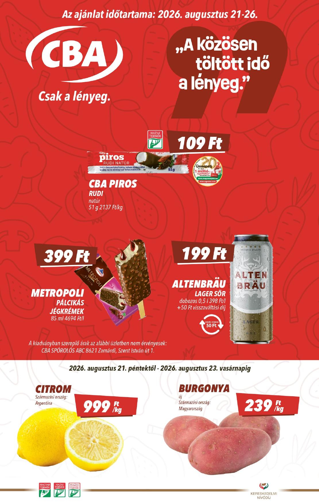 CBA akciós újság od 21. 8. 2026 do 26. 8. 2026