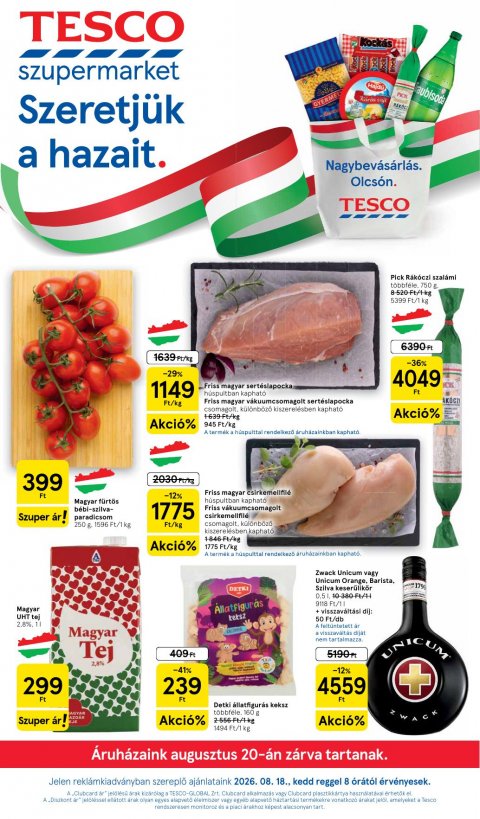 TESCO Szupermarket akciós újság od 18. 8. 2026 do 26. 8. 2026
