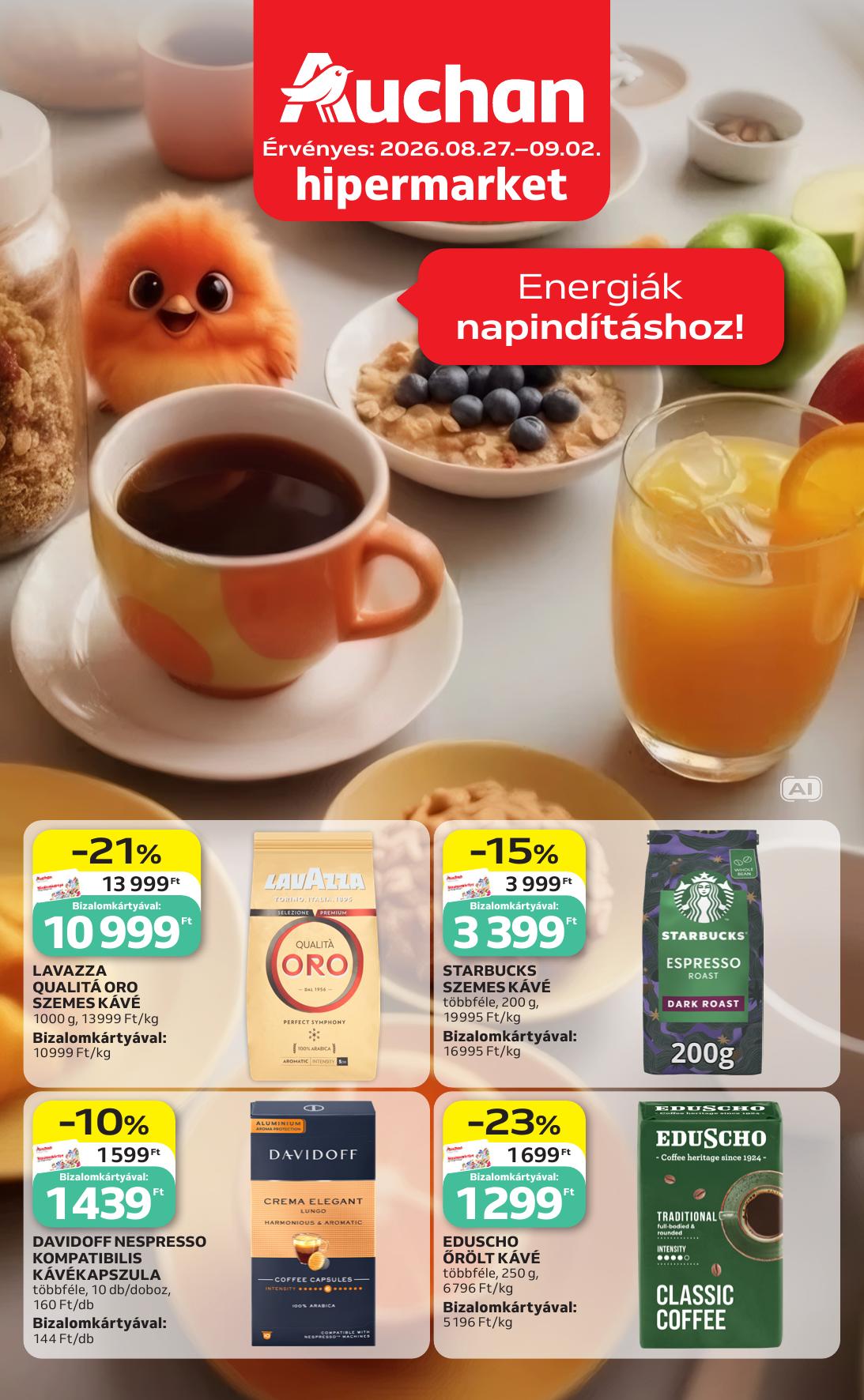 AUCHAN Hipermarket Reggeli akciós újság od 27. 8. 2026 do 2. 9. 2026