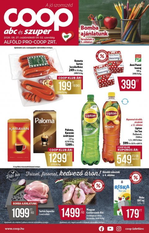 COOP Alföld akciós újság od 27. 8. 2026 do 2. 9. 2026