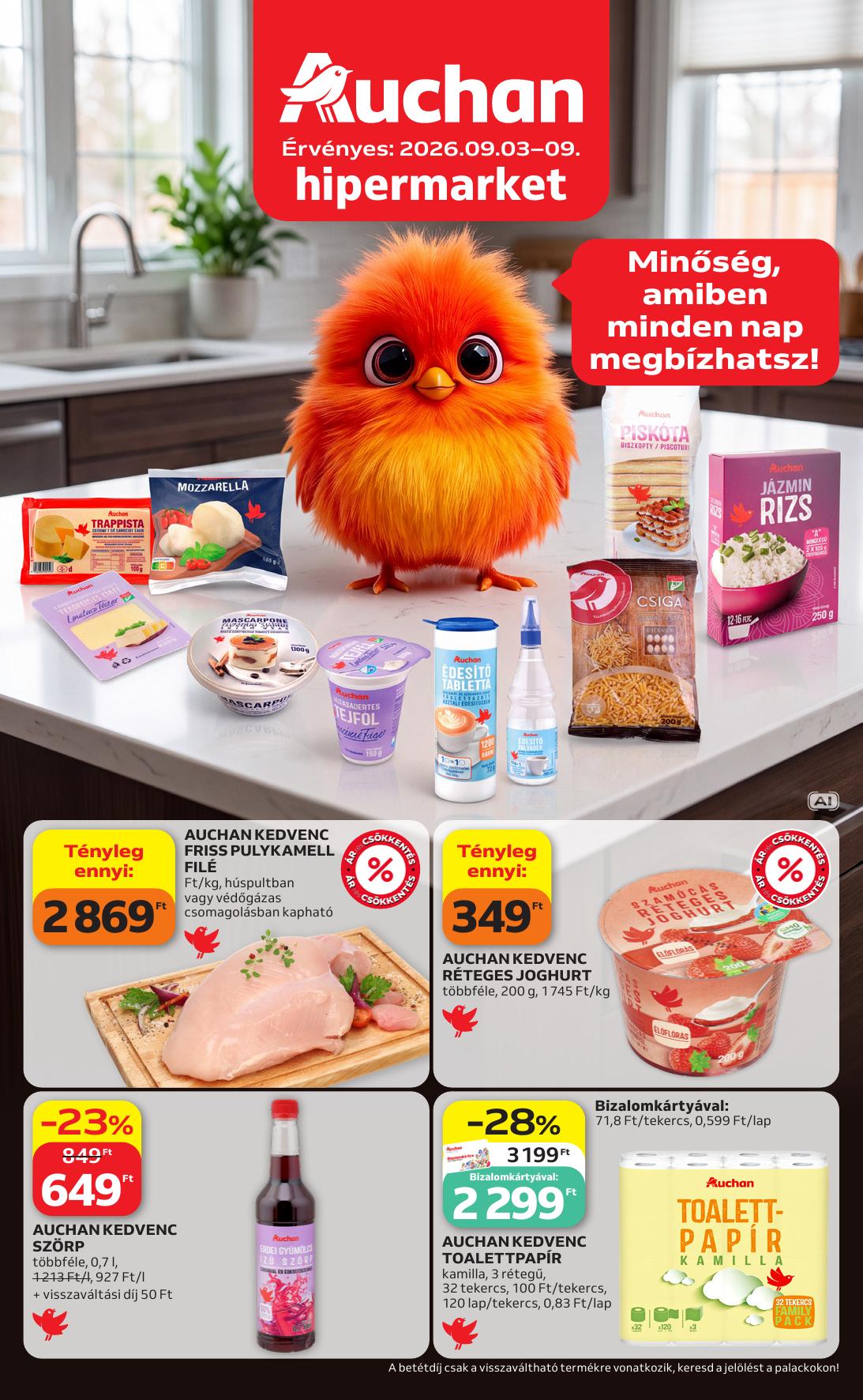 AUCHAN Hipermarket Sajátmárkás akciós újság od 3. 9. 2026 do 9. 9. 2026