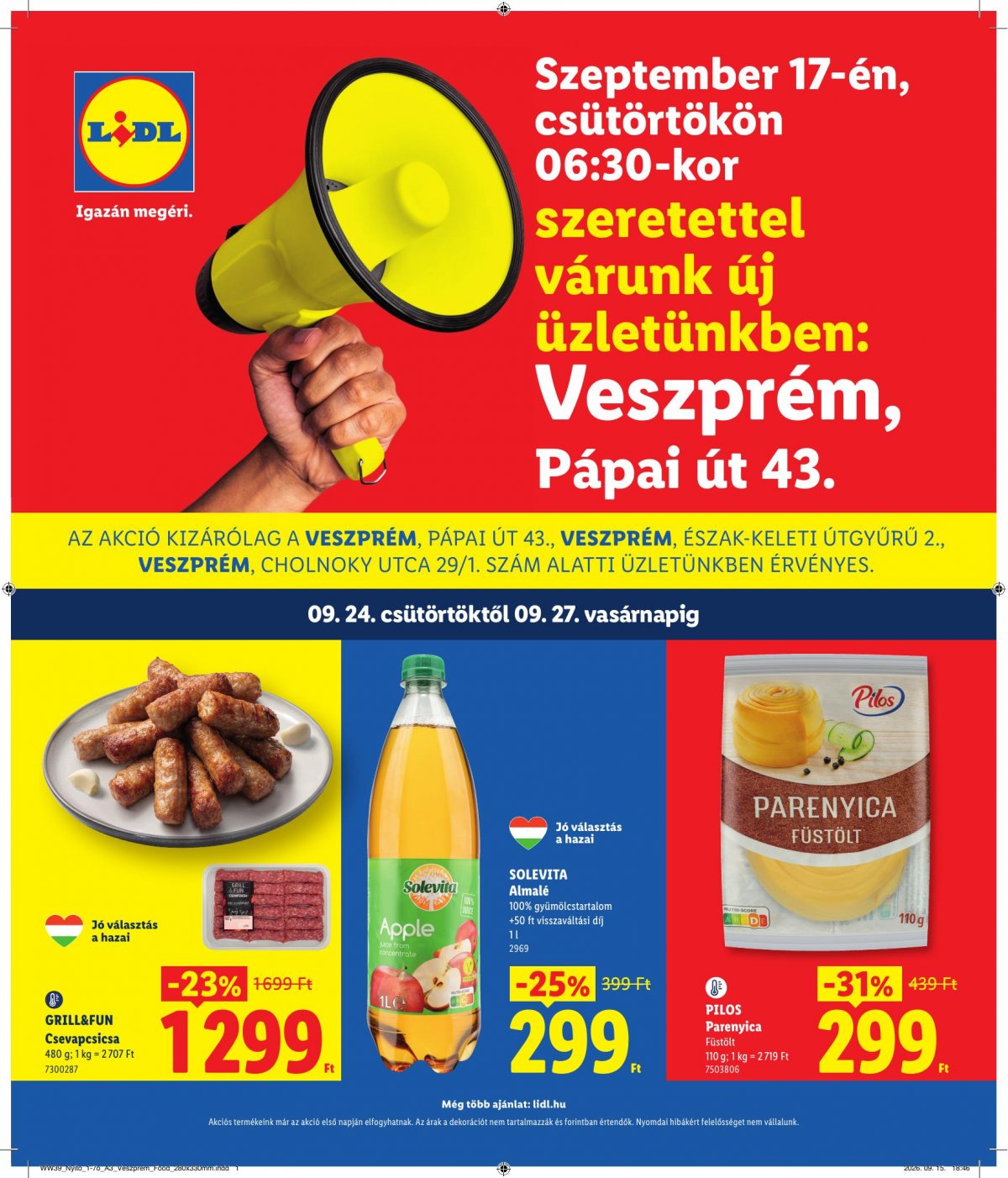 LIDL Regionális akciók – Veszprém akciós újság od 24. 9. 2026 do 27. 9. 2026