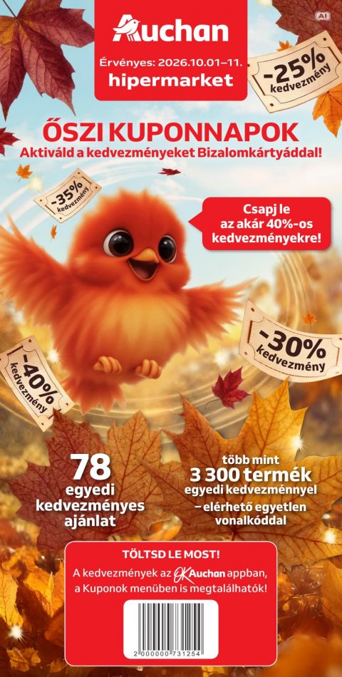 AUCHAN Hipermarket Őszi kuponnapok akciós újság od 1. 10. 2026 do 11. 10. 2026