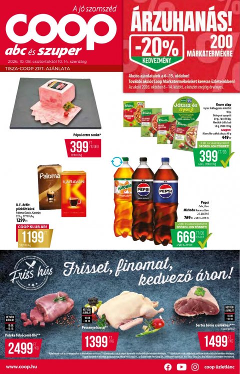 COOP Tisza akciós újság od 8. 10. 2026 do 14. 10. 2026