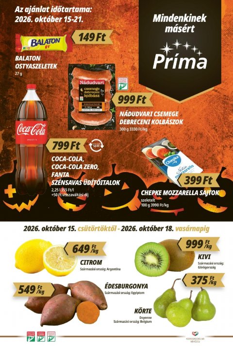 CBA Príma akciós újság od 15. 10. 2026 do 21. 10. 2026