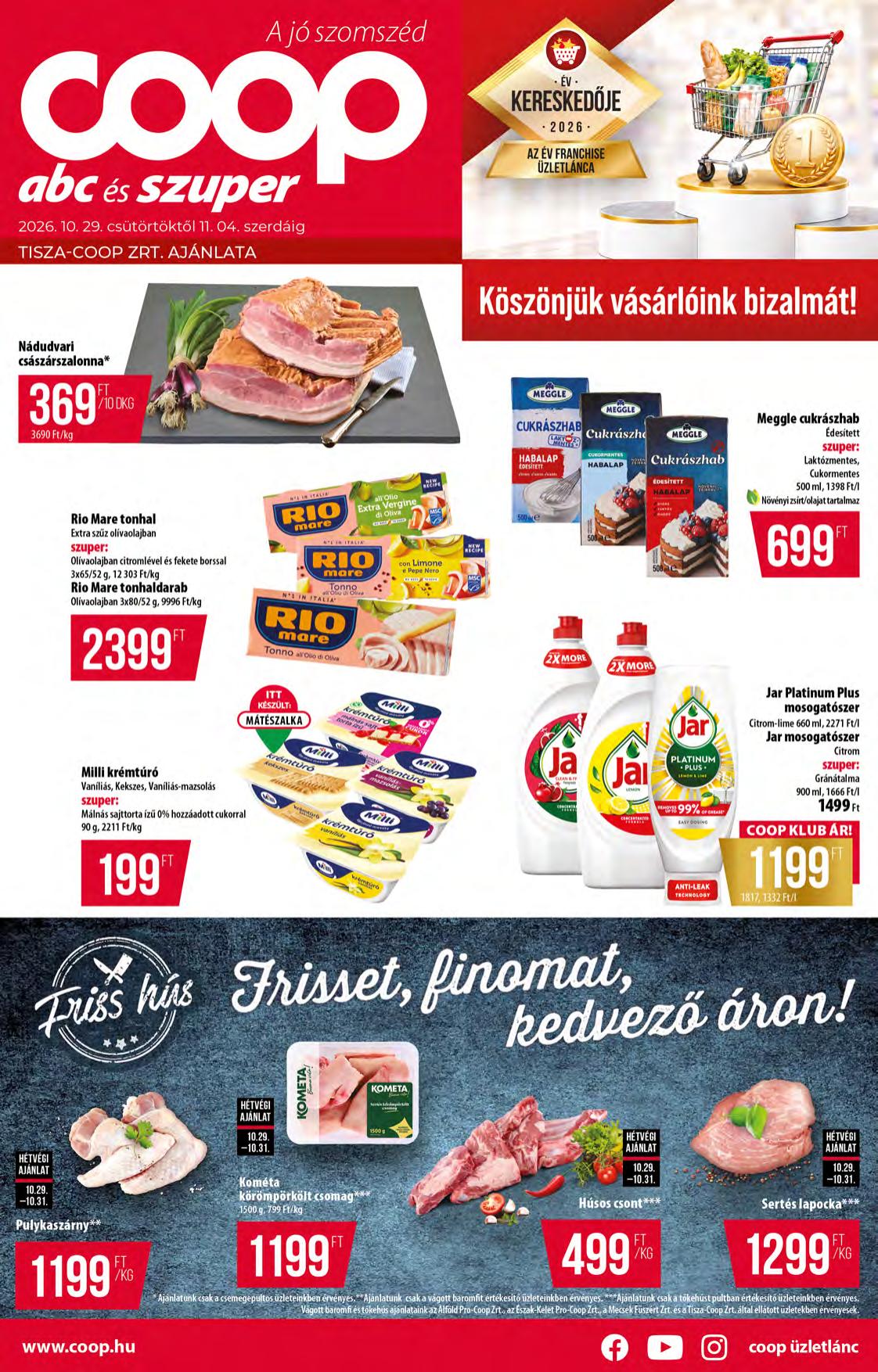 COOP Tisza akciós újság od 29. 10. 2026 do 4. 11. 2026